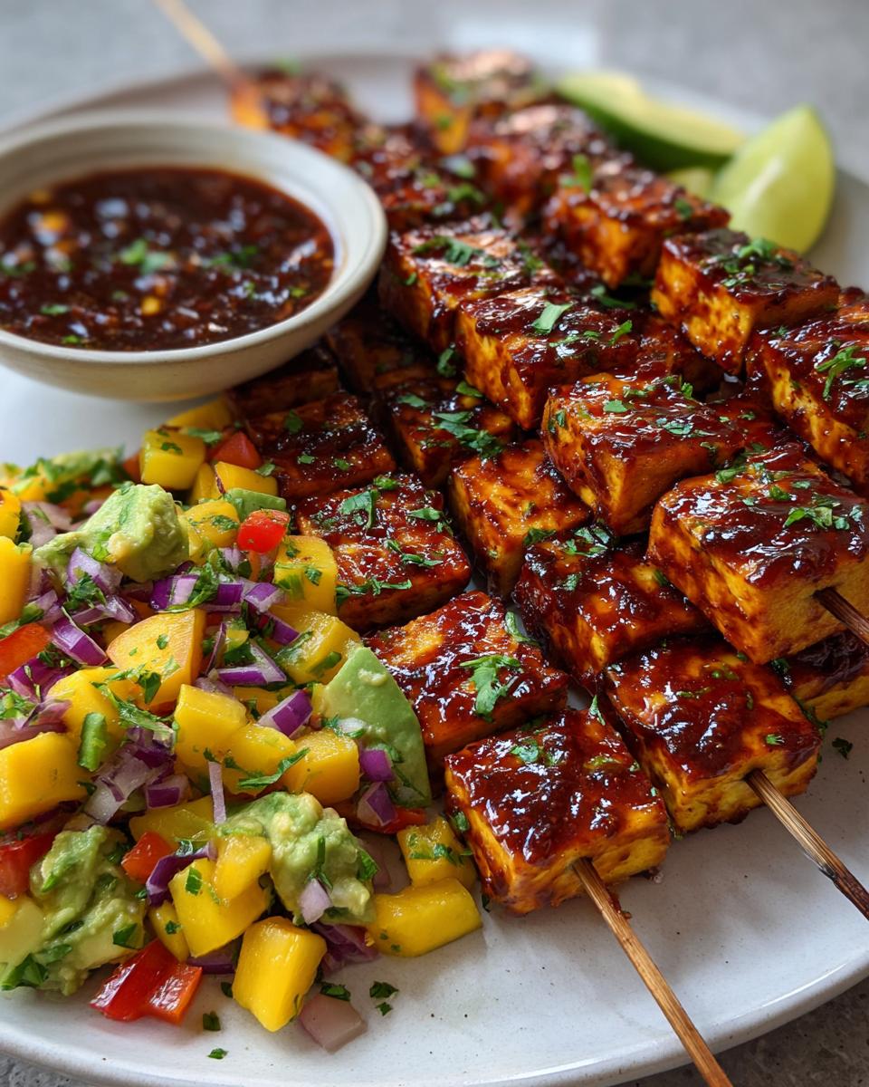 Chipotle Agrodolce Tofu Skewers with Avocado Mango Salsa - detail 1