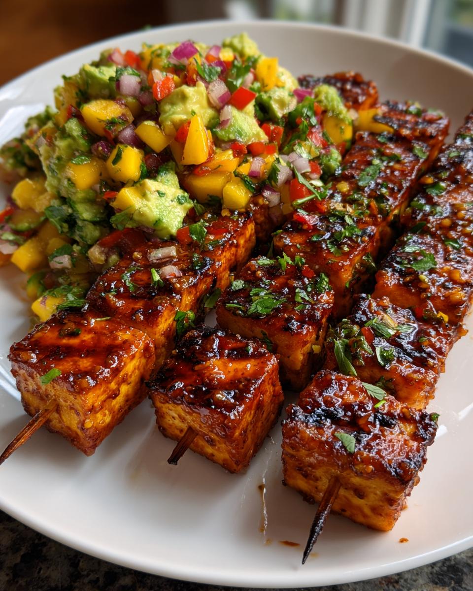 Chipotle Agrodolce Tofu Skewers with Avocado Mango Salsa - detail 2