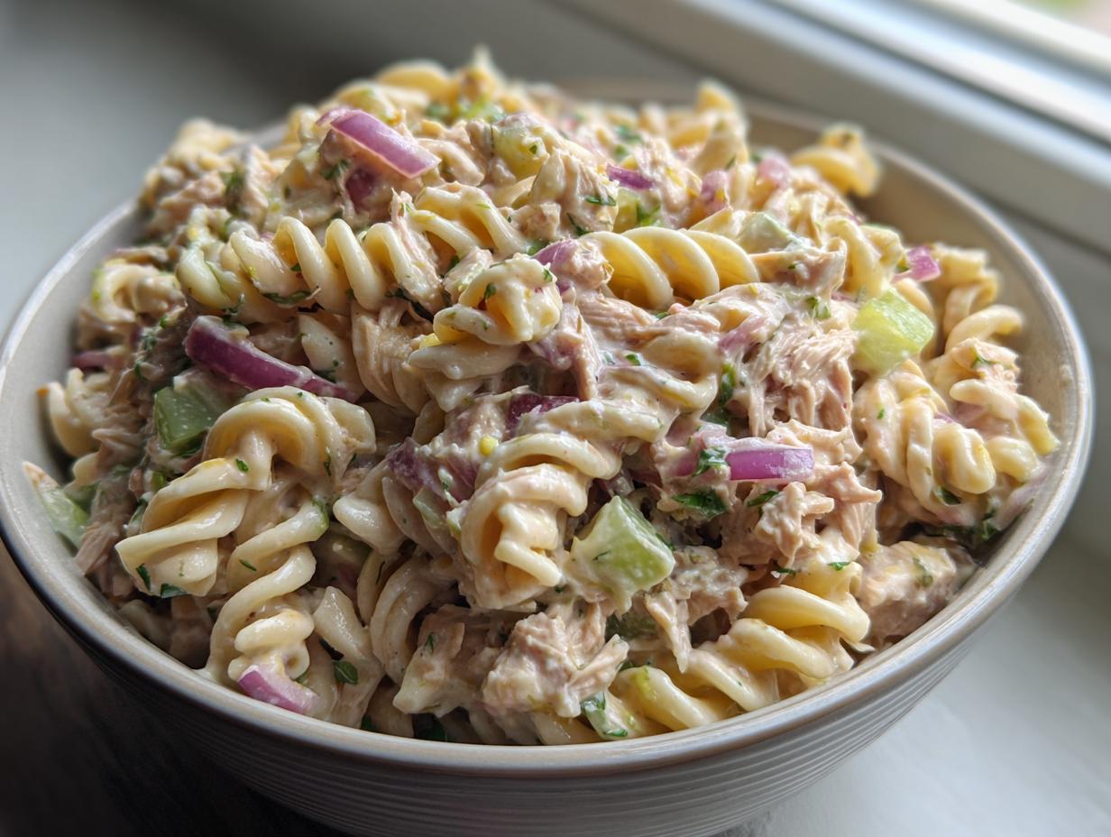 Devastatingly Delicious Fast Dill Pickle Tuna Pasta Salad