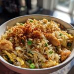 High Protein Crispy Garlic Chicken Fried Rice