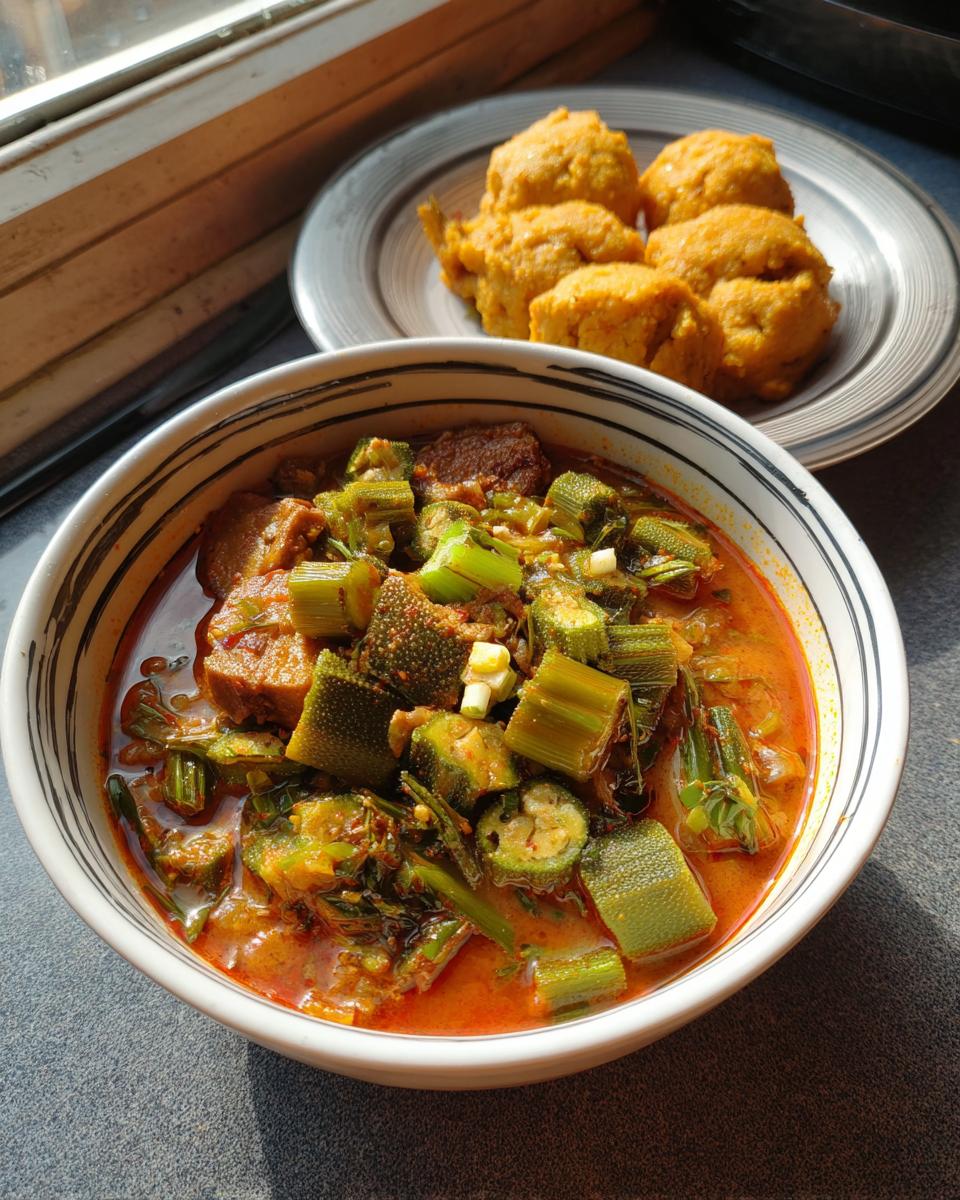 Simple Plantain Fufu And Okra Soup - detail 1
