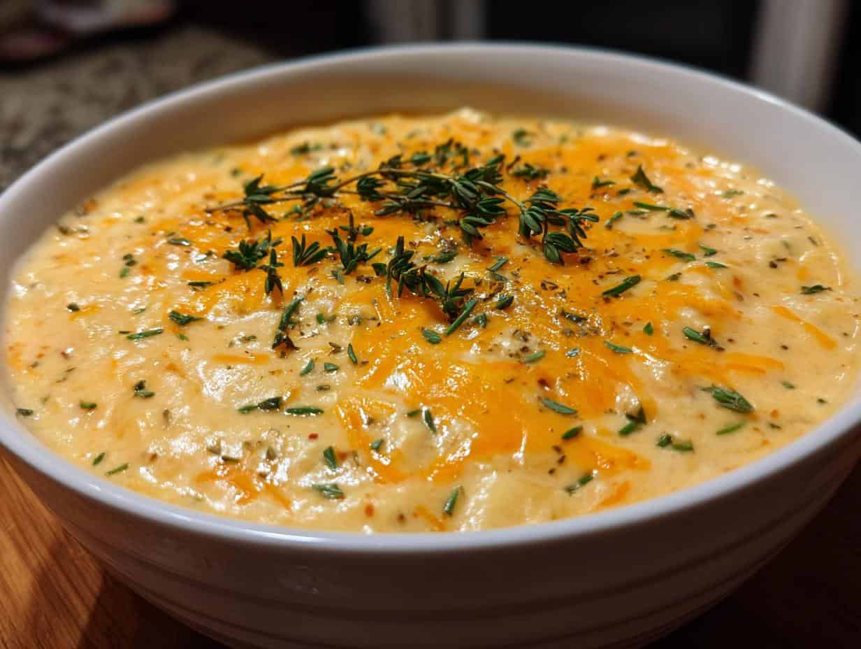 Delicious Cheddar Garlic Herb Potato Soup