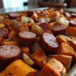 Easy Sheet Pan Sausage and Sweet Potatoes