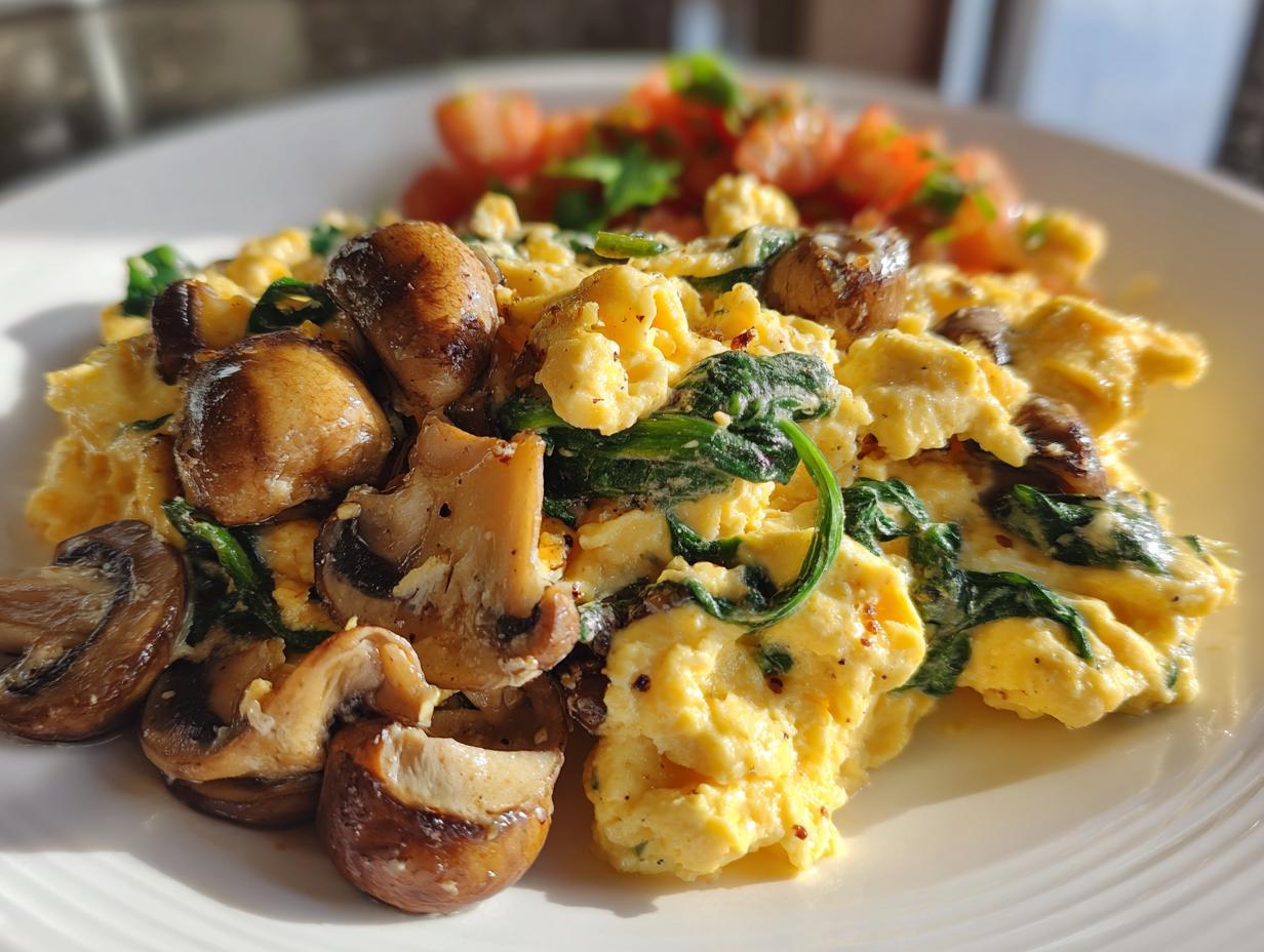Unbelievable 4 Fluffy Mushroom Spinach Scrambled Eggs
