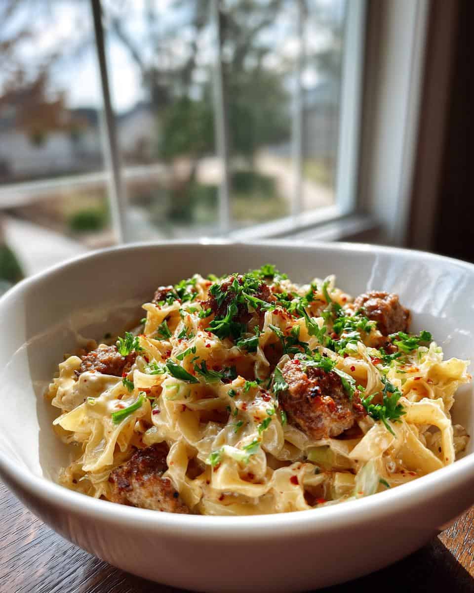 Creamy Keto Sausage and Cabbage Alfredo - detail 1