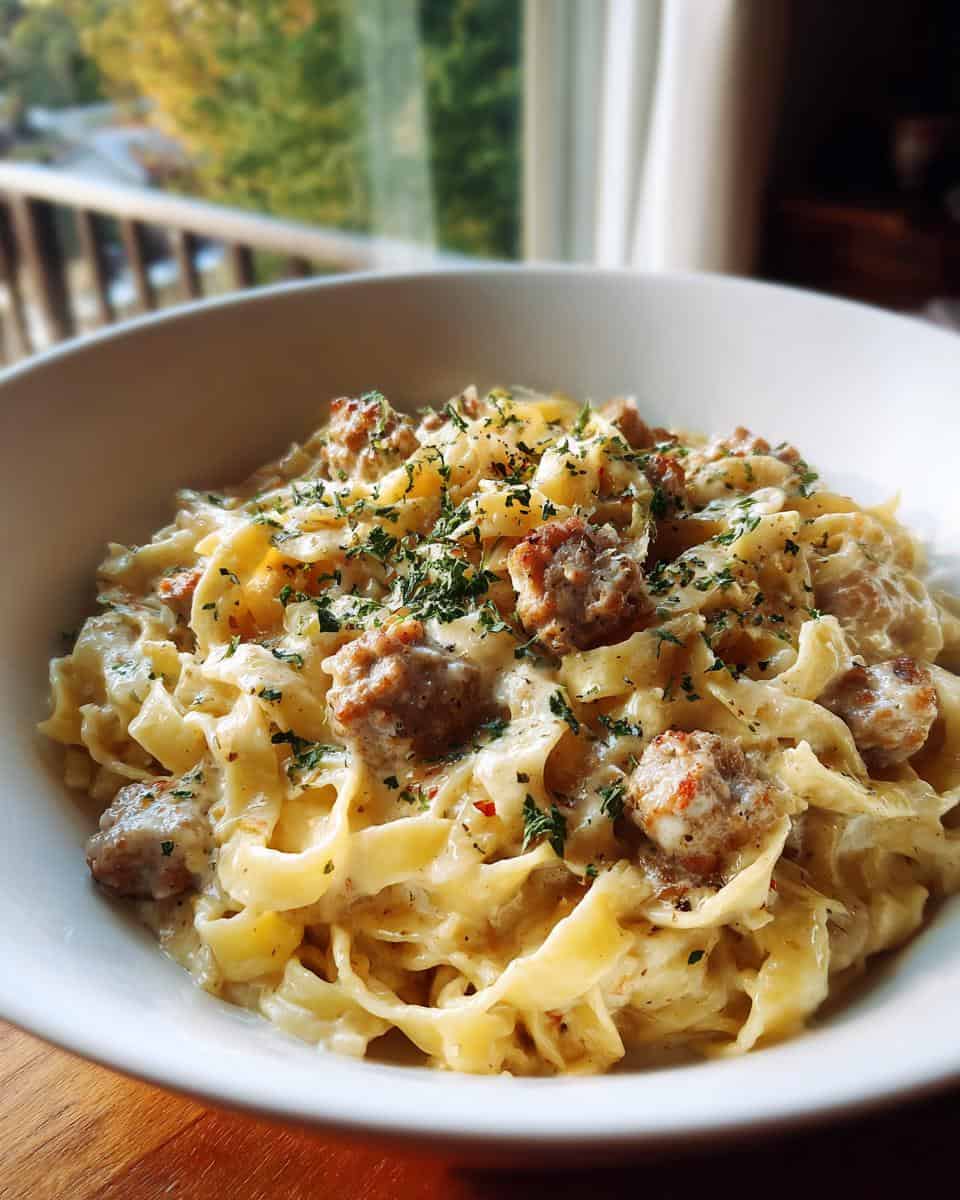 Creamy Keto Sausage and Cabbage Alfredo - detail 2