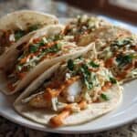 Fish Tacos with Cilantro Slaw and Sriracha Mayo