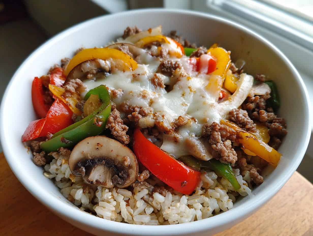 High Protein Philly Cheesesteak Bowls in 35