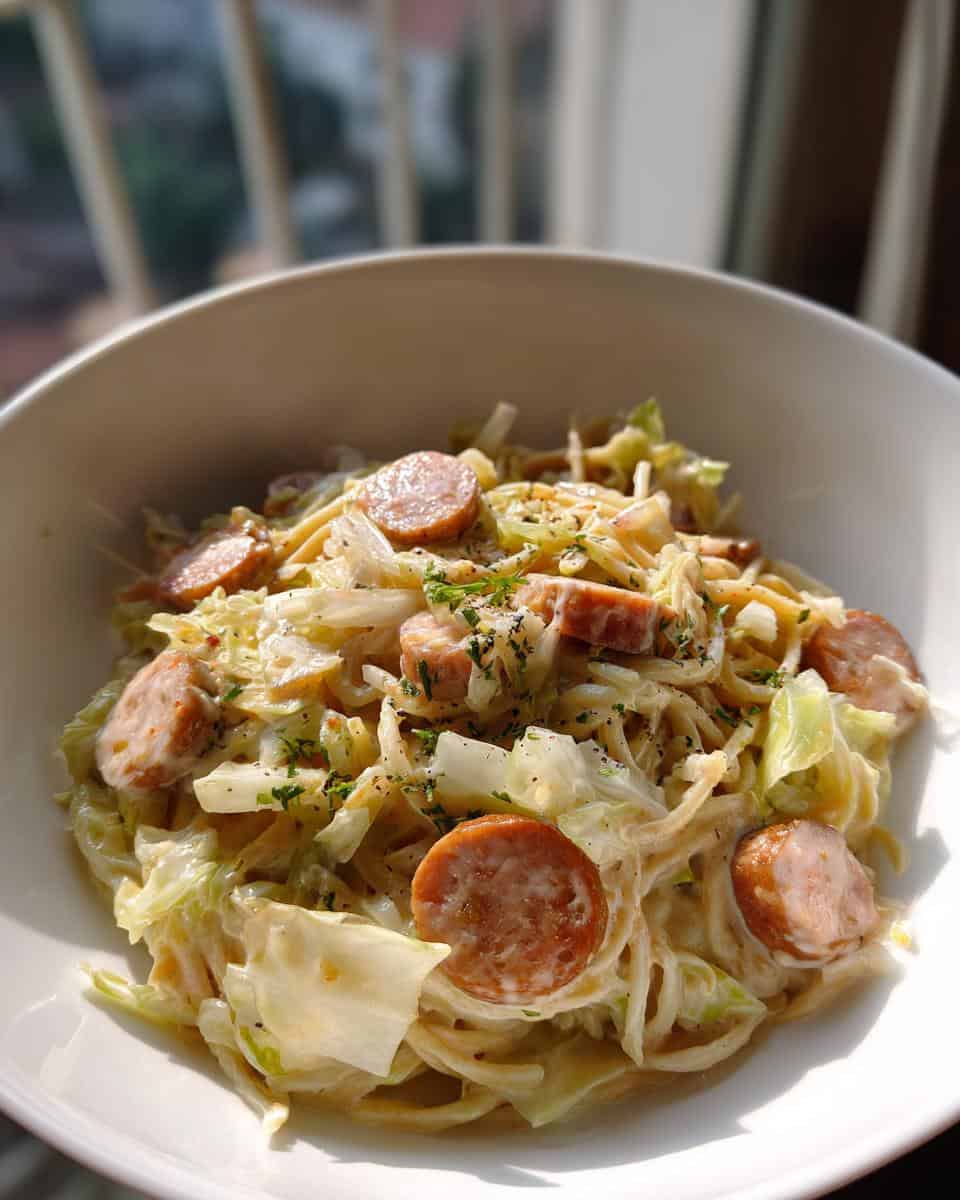 One-Pot Keto Alfredo Cabbage and Sausage - Spaghetti - detail 1