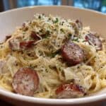 One-Pot Keto Alfredo Cabbage and Sausage - Spaghetti