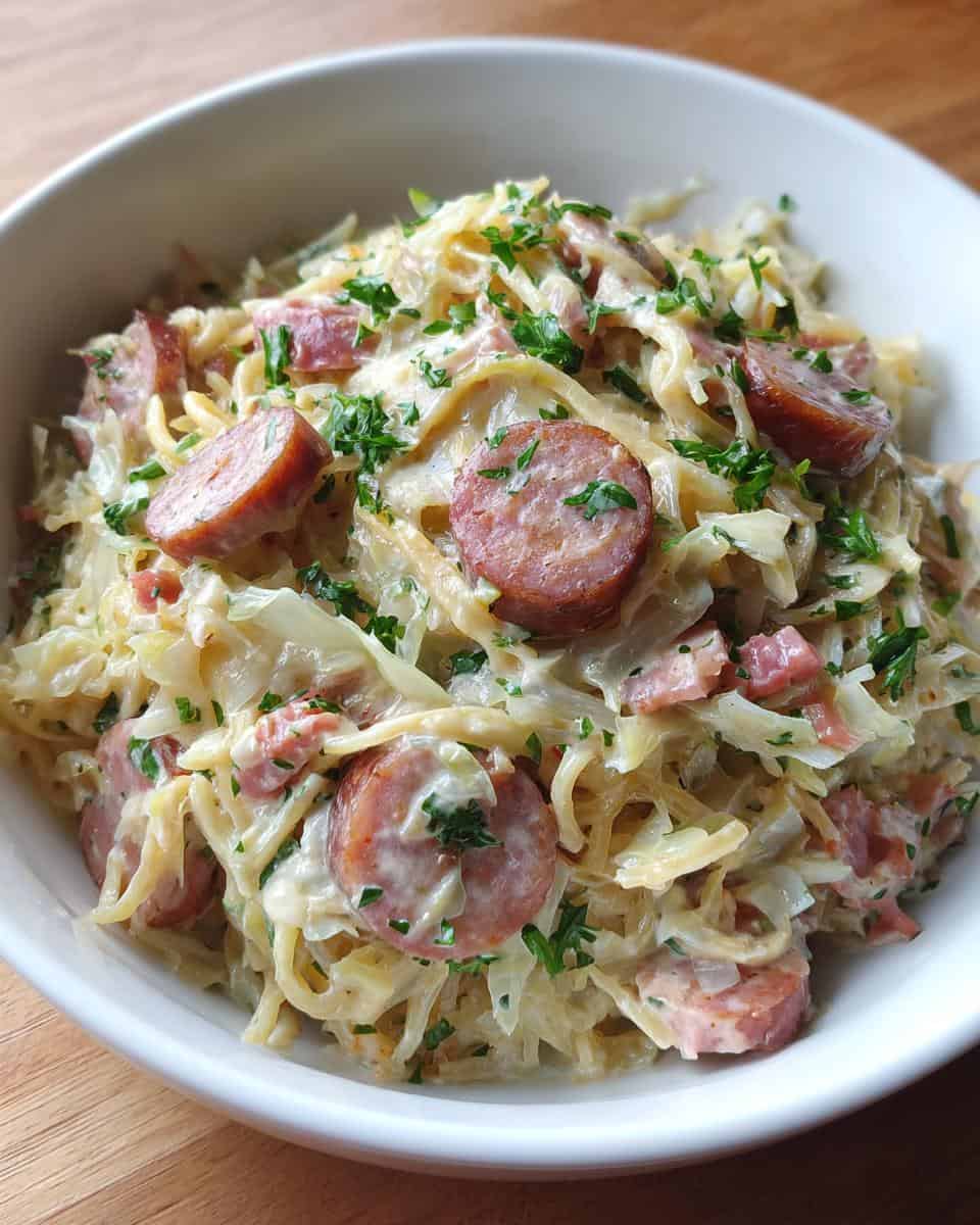 One-Pot Keto Alfredo Cabbage and Sausage - Spaghetti - detail 2