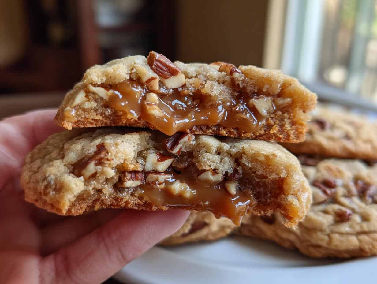 Irresistible Chewy Turtle Cookies Loaded with Caramel, Pecans