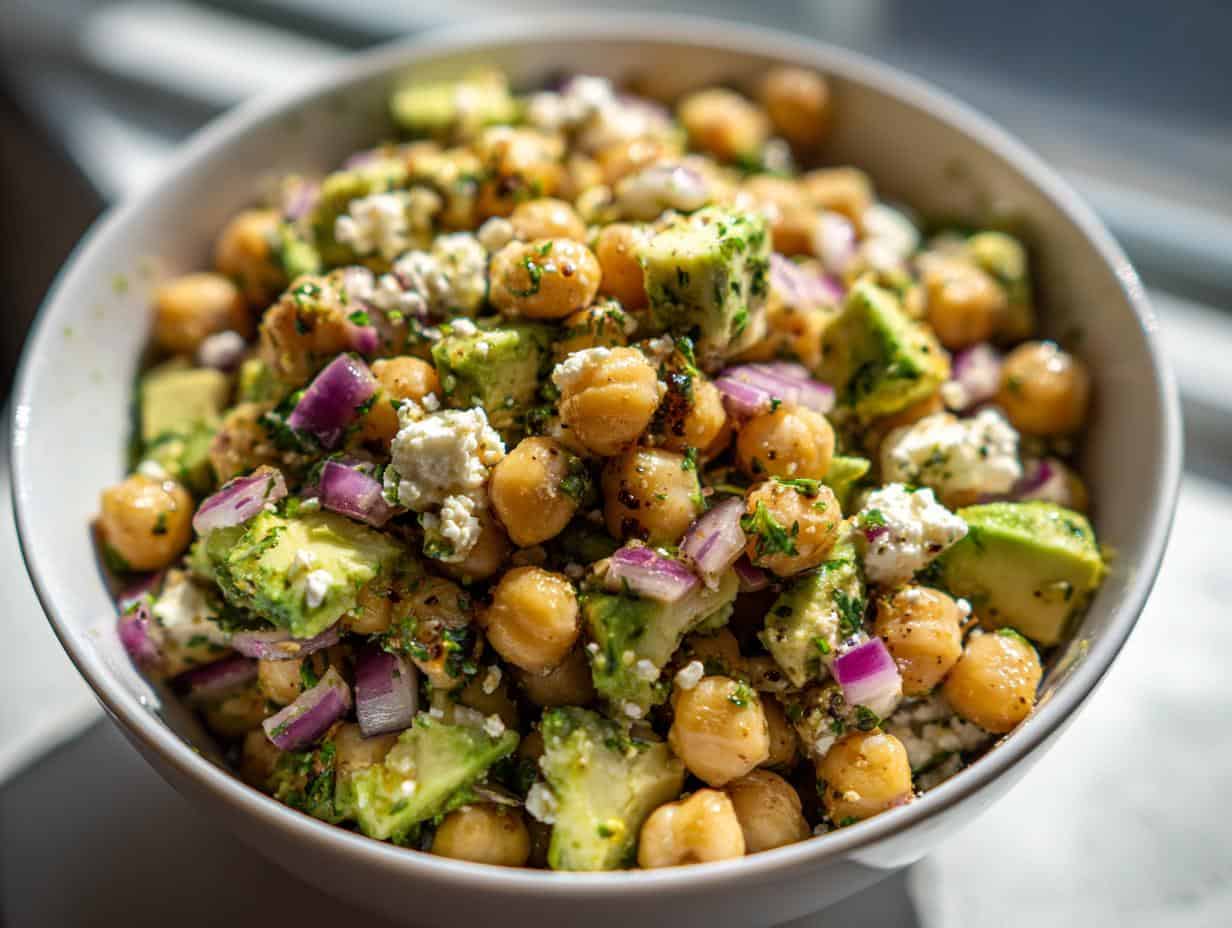Devour Delicious Chickpea Feta Avocado Salad in 10 Min