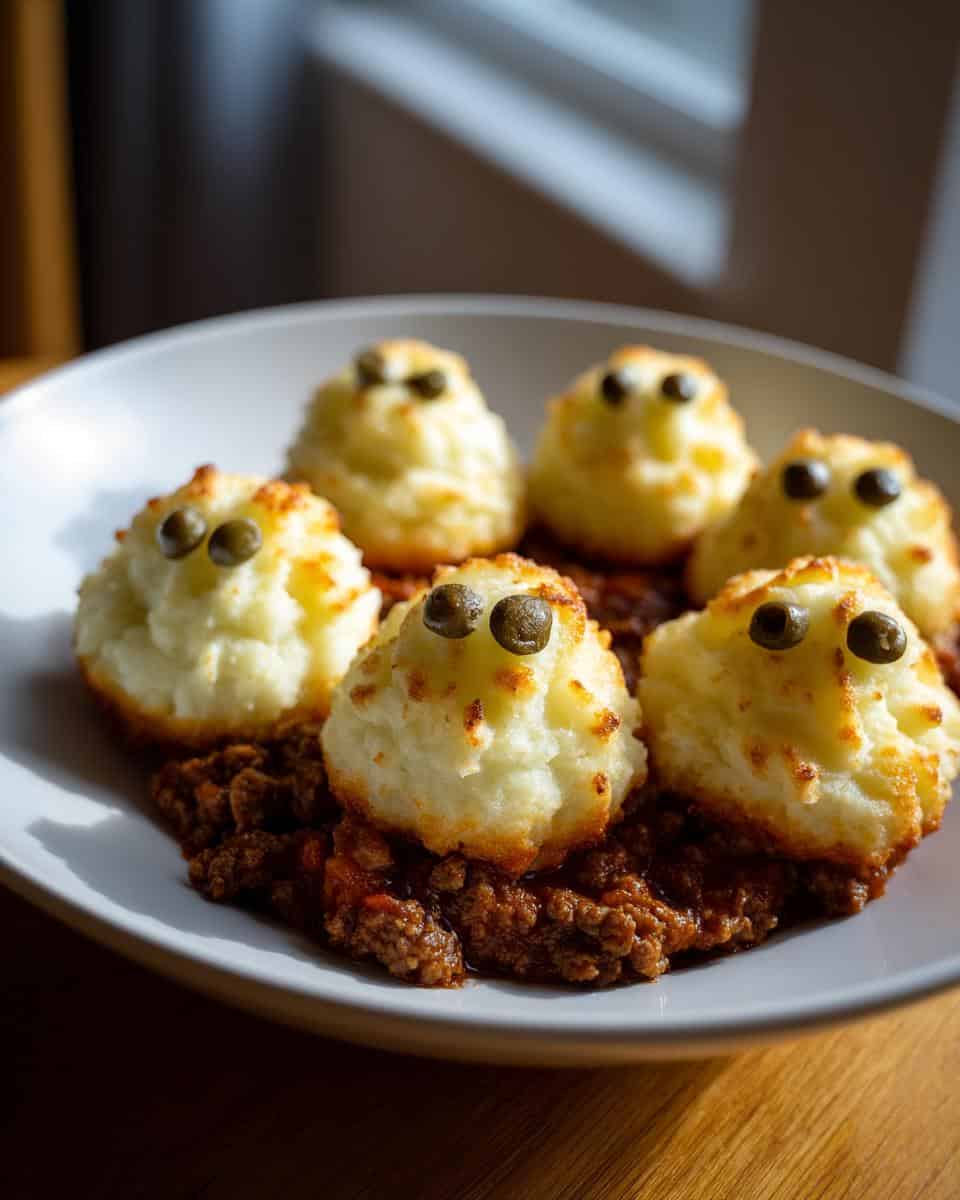 Creepy Shepherd’s Pie With Ground Beef And Ghost Potatoes - detail 3