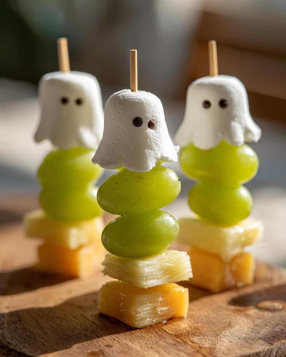 Healthy Halloween Ghost Fruit Kabobs for Kids Parties - detail 2