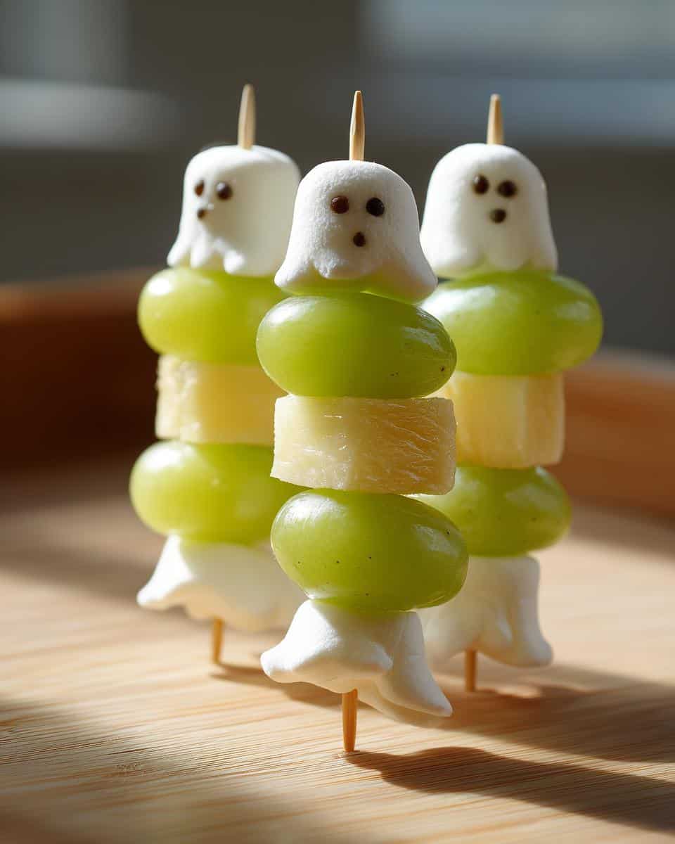 Healthy Halloween Ghost Fruit Kabobs for Kids Parties - detail 3