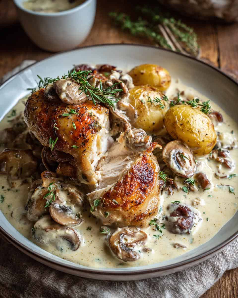 Herb Roasted Chicken in Creamy White Sauce with Mushroom and Potatoes - detail 2