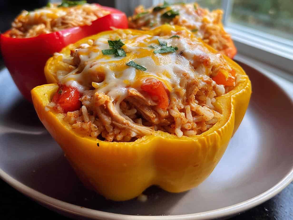 Incredibly Delicious SHREDDED CHICKEN & RICE STUFFED PEPPERS