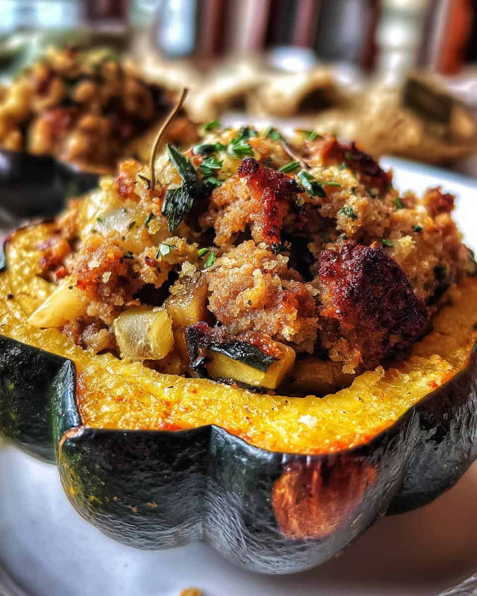 Sausage and Mushroom Stuffed Acorn Squash - detail 2