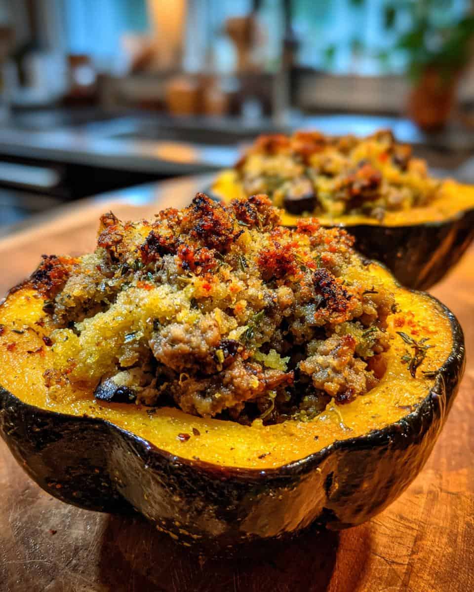 Sausage and Mushroom Stuffed Acorn Squash - detail 3