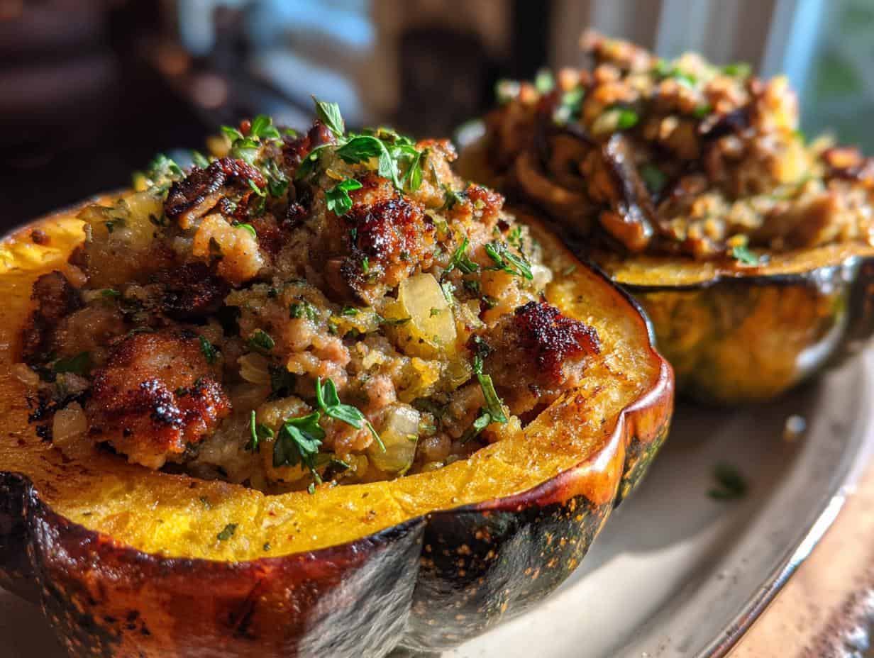 Sausage and Mushroom Stuffed Acorn Squash