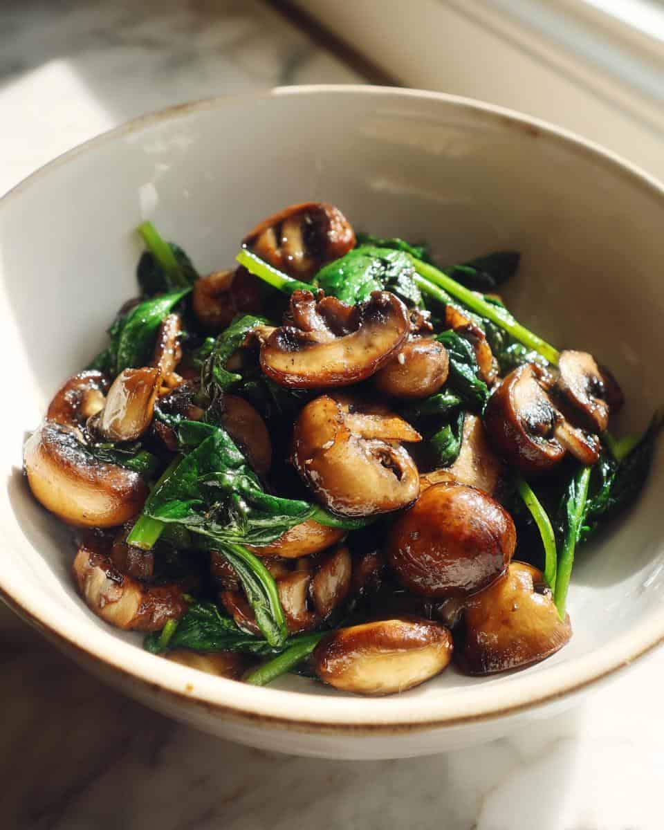 Sauteed Mushrooms with Spinach - detail 2