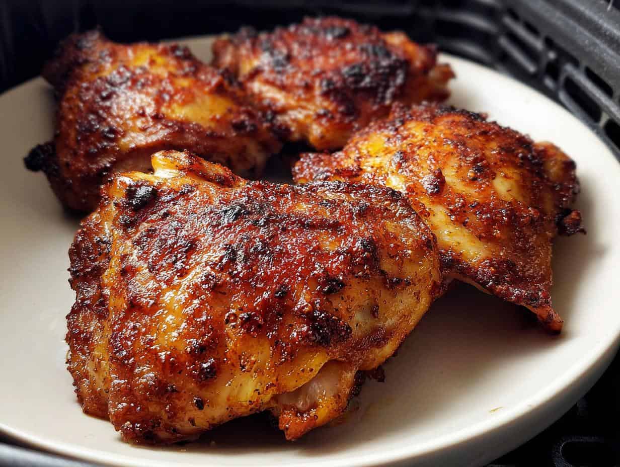 Air fryer crispy juicy bone in chicken thighs recipe