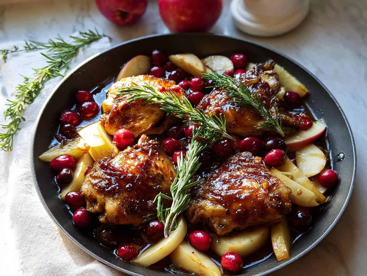 Maple Glazed Roast Chicken with Apples and Cranberries Recipe