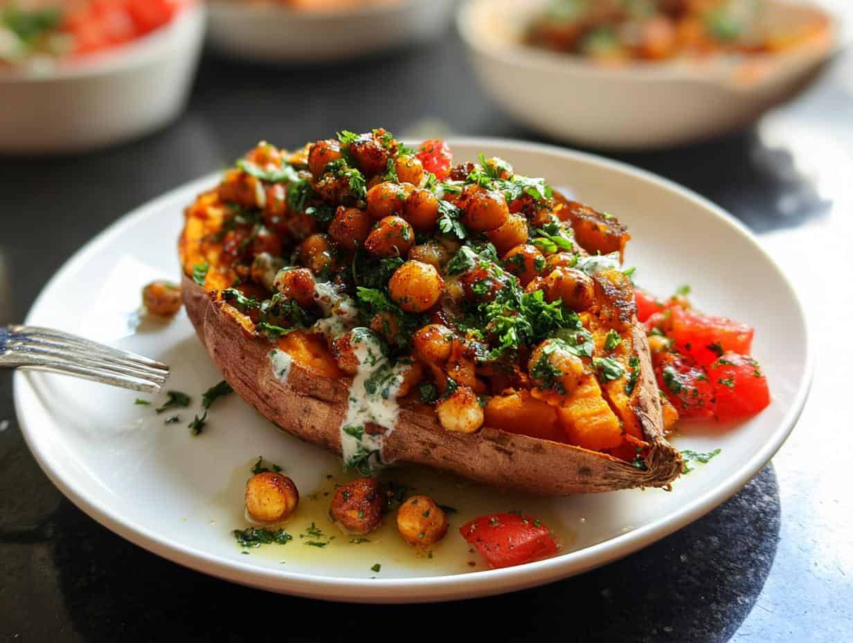Mediterranean Baked Sweet Potatoes
