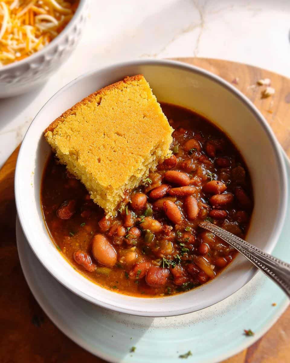 15 bean soup cornbread in bowl - detail 1