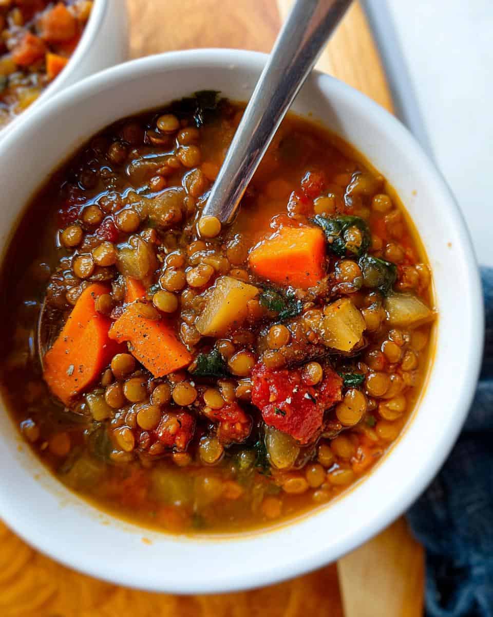 Easy lentil soup recipe with vegetables - detail 2