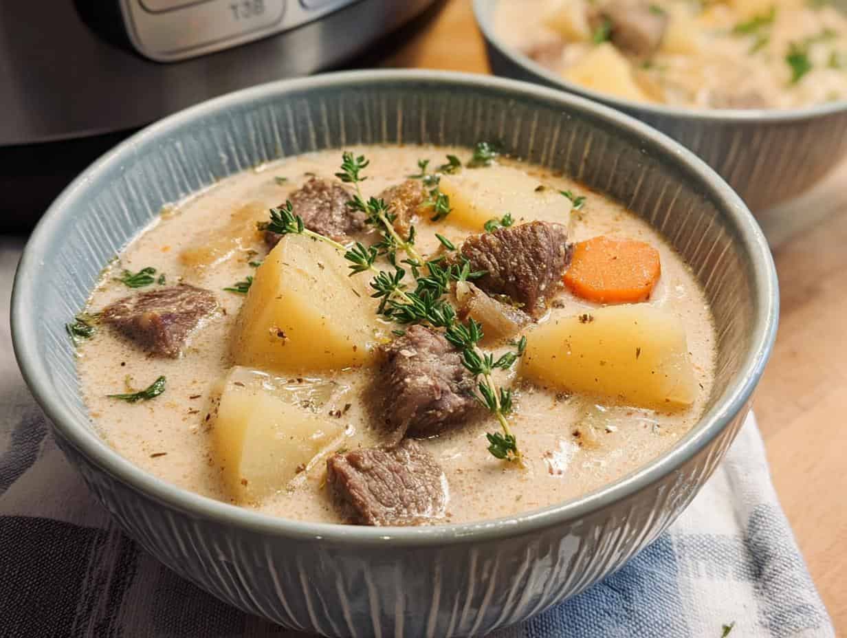 Disgustingly Good Slow Cooker Steak and Potato Soup Recipe