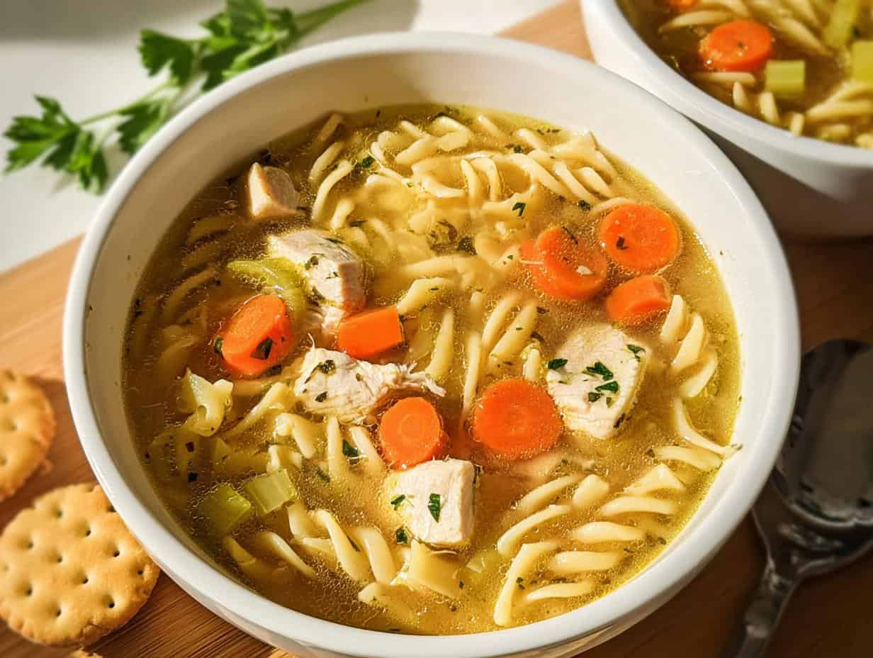 Devour Incredible Gluten Free Chicken Noodle Soup in 45