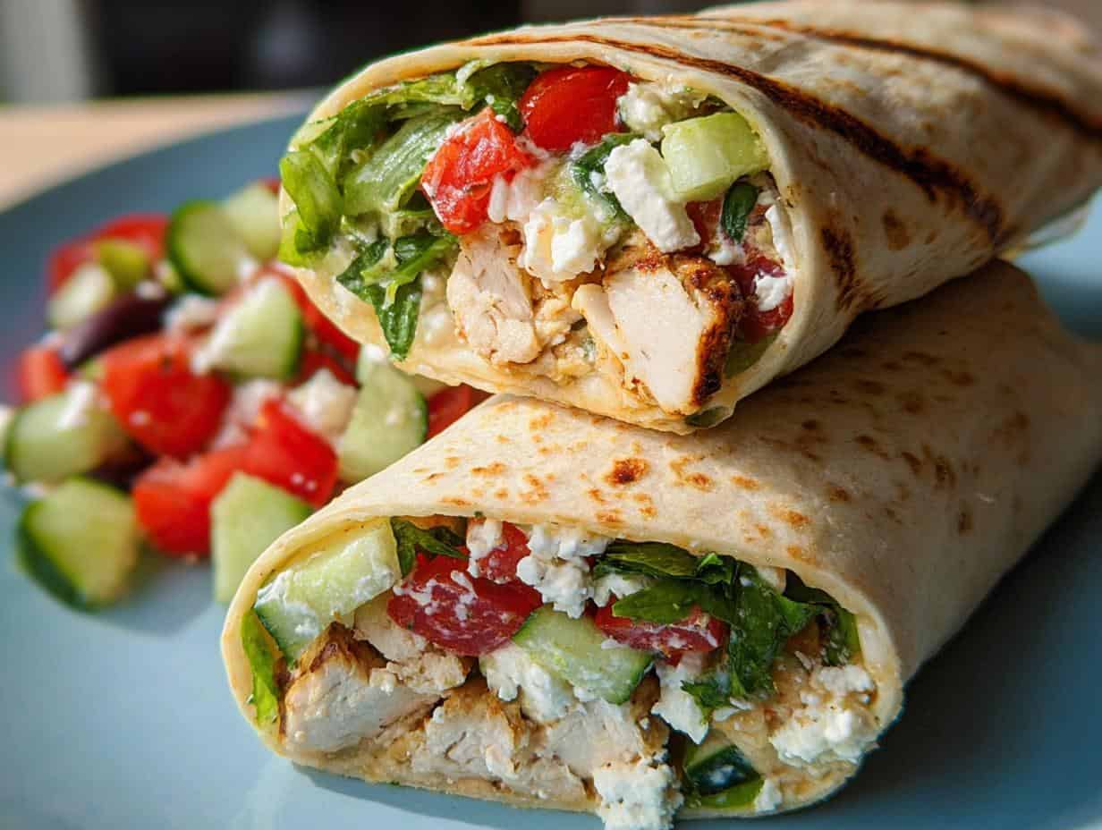 Amazing Greek Grilled Chicken & Hummus Wrap in 30 Min