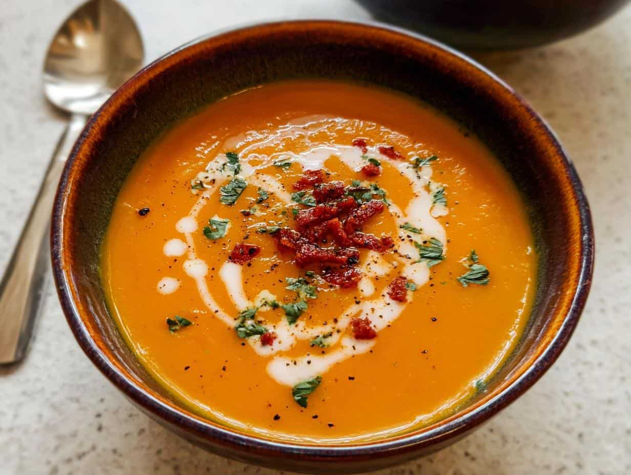 Delicious Sweet Potato Soup Overhead: A Bad Day Cure