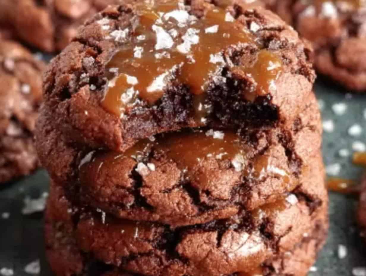 Devastating Double Chocolate Salted Caramel Cookies: 8 Mins