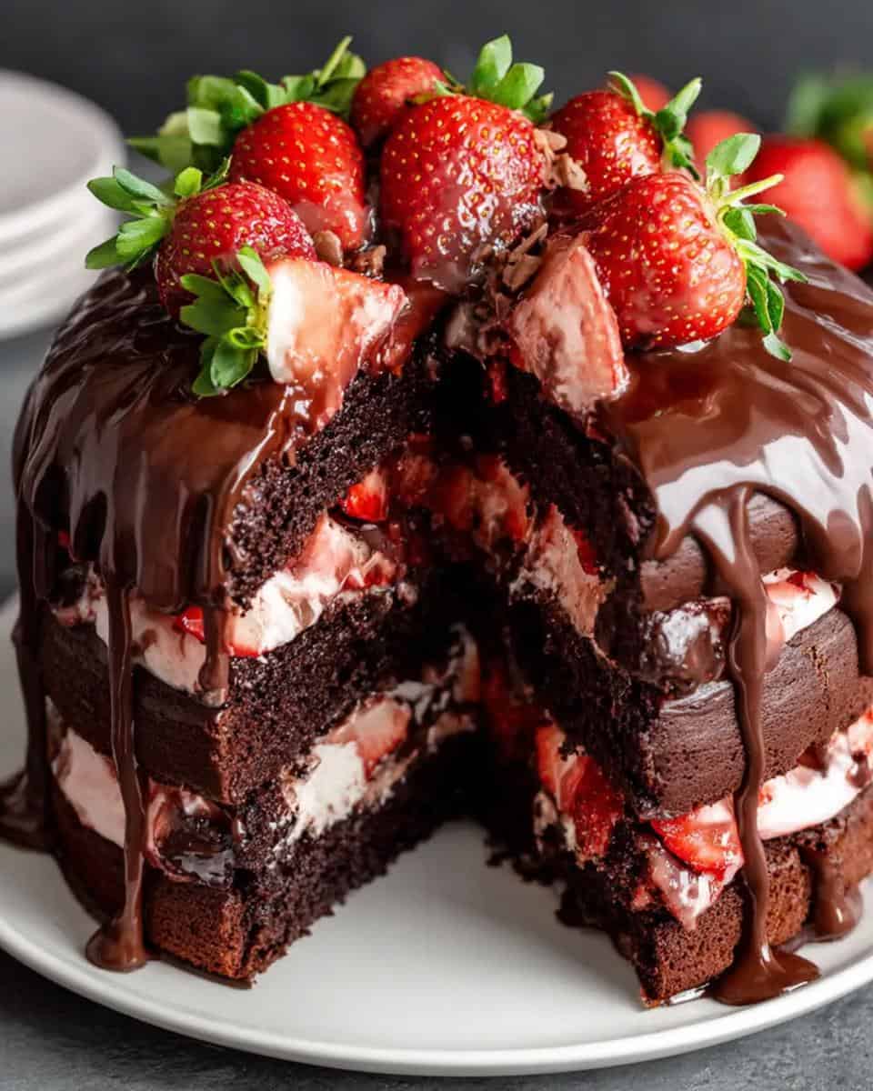 Indulgent Strawberry Chocolate Shell Cake - detail 1