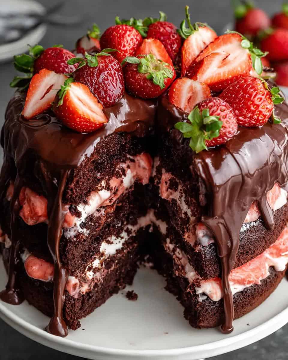 Indulgent Strawberry Chocolate Shell Cake - detail 3